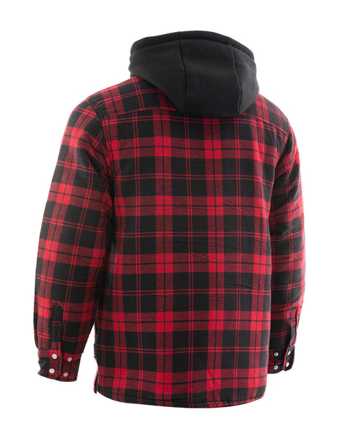 Forcefield Red Hooded Plaid Quilt-Lined Flannel Shirt Jacket