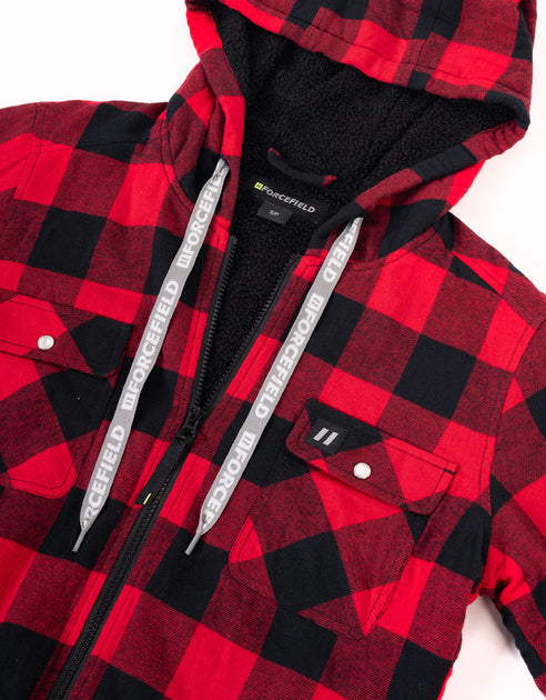 Forcefield Women's Hooded Sherpa-Lined Buffalo Plaid Flannel Shirt