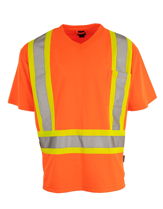 Forcefield Hi Vis V-Neck Short Sleeve Safety Tee Shirt