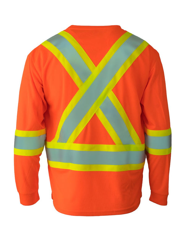 Forcefield Hi Vis V-Neck Long Sleeve Safety Tee with Chest Pocket