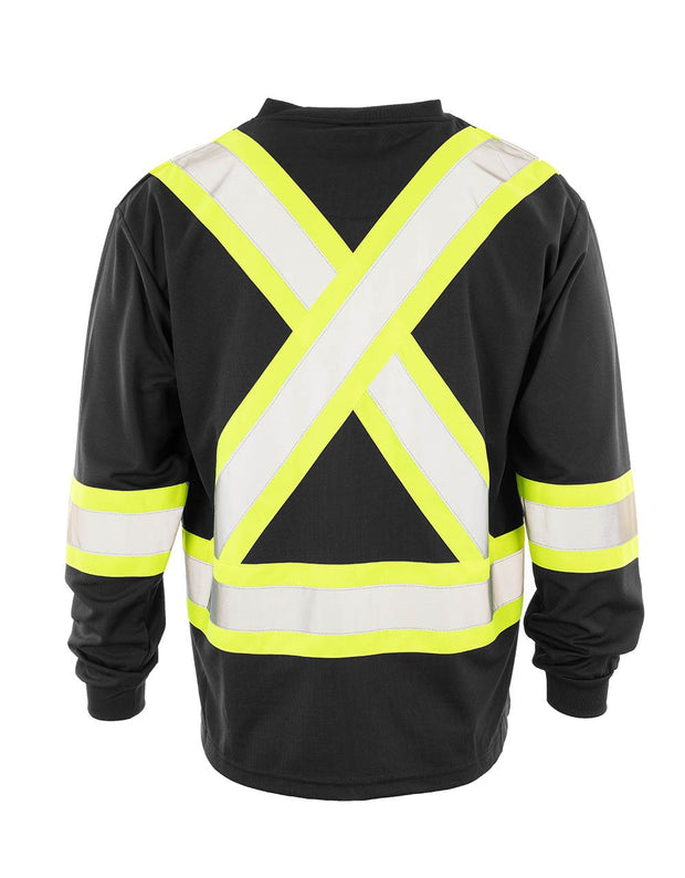 Forcefield Hi Vis V-Neck Long Sleeve Safety Tee with Chest Pocket