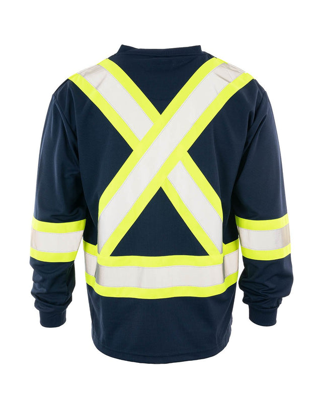 Forcefield Hi Vis V-Neck Long Sleeve Safety Tee with Chest Pocket
