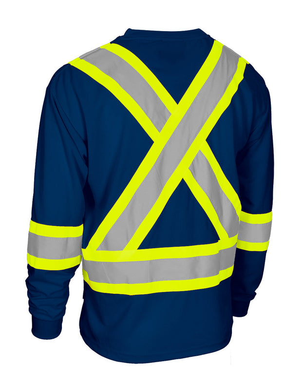 Forcefield Hi Vis Crew Neck Long Sleeve Safety Tee with Chest Pocket