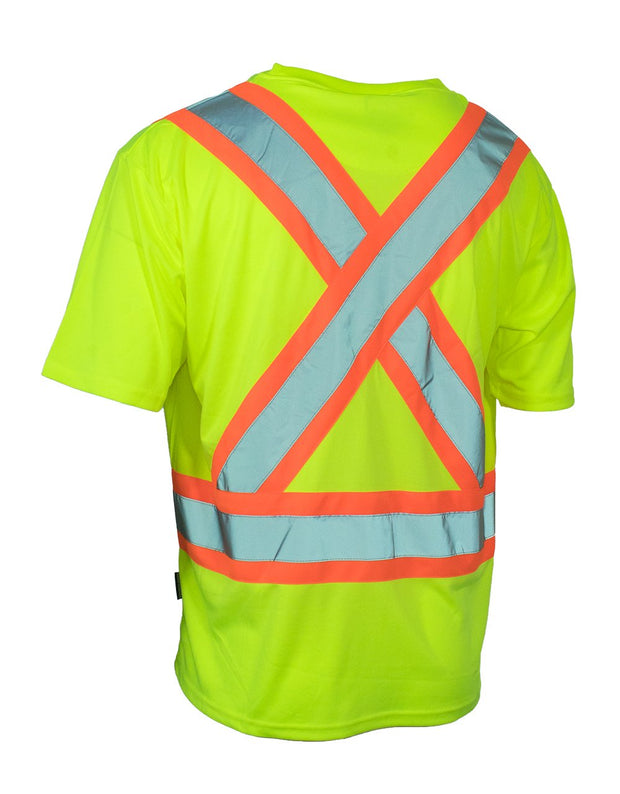 Forcefield Hi Vis Crew Neck Short Sleeve Safety Tee Shirt with Chest Pocket