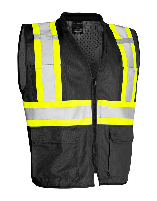 Forcefield Hi Vis Traffic Safety Vest with Zipper Front, Tricot Polyester