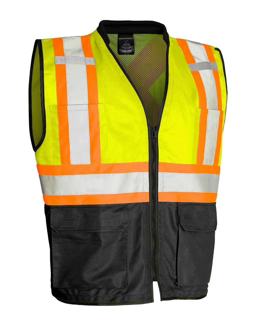 Forcefield Hi Vis Traffic Safety Vest with Zipper Front, Tricot