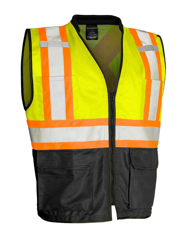 Forcefield Hi Vis Traffic Safety Vest with Zipper Front, Tricot Polyester