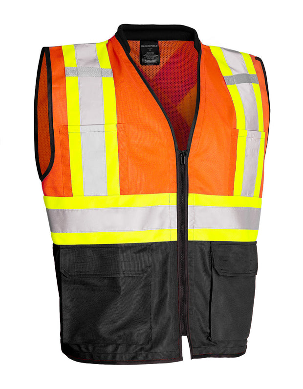 Forcefield Hi Vis Traffic Safety Vest with Zipper Front, Tricot Polyester