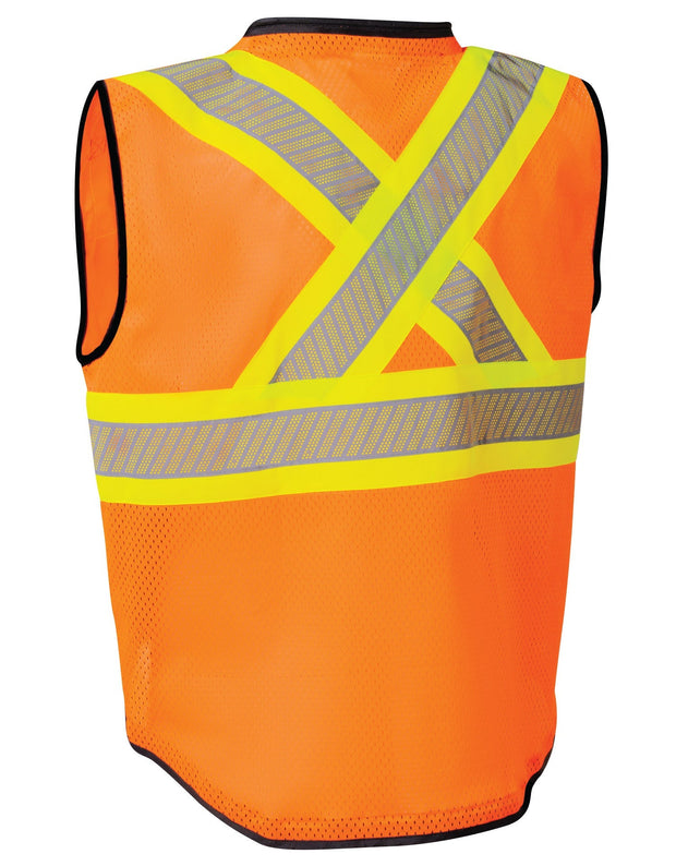 Forcefield Hi-Vis Safety Vest with Zipper Frontand Perforated Reflective Tape