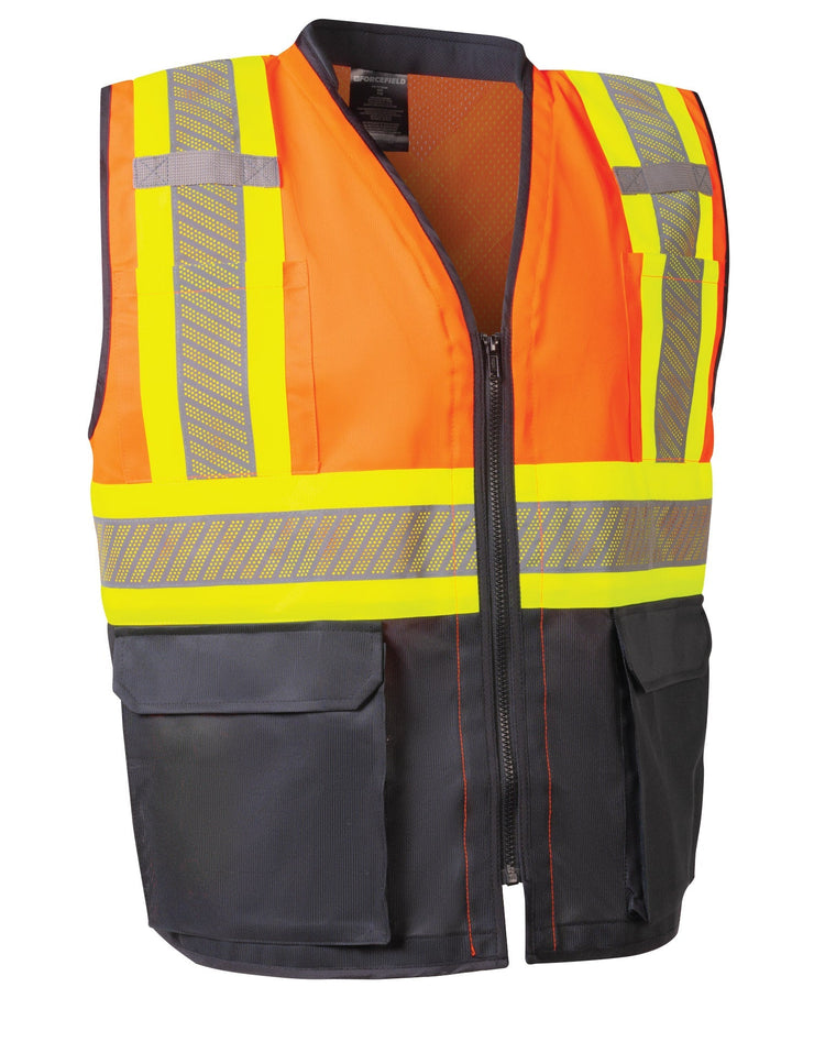 Forcefield Hi-Vis Safety Vest with Zipper Frontand Perforated Reflective Tape