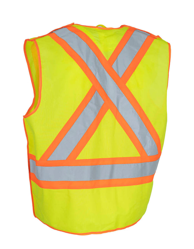 Forcefield 5-Point Tear-Away Hi Vis Traffic Safety Vest, Tricot Polyester