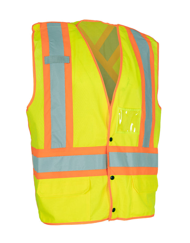Forcefield 5-Point Tear-Away Hi Vis Traffic Safety Vest, Tricot Polyester