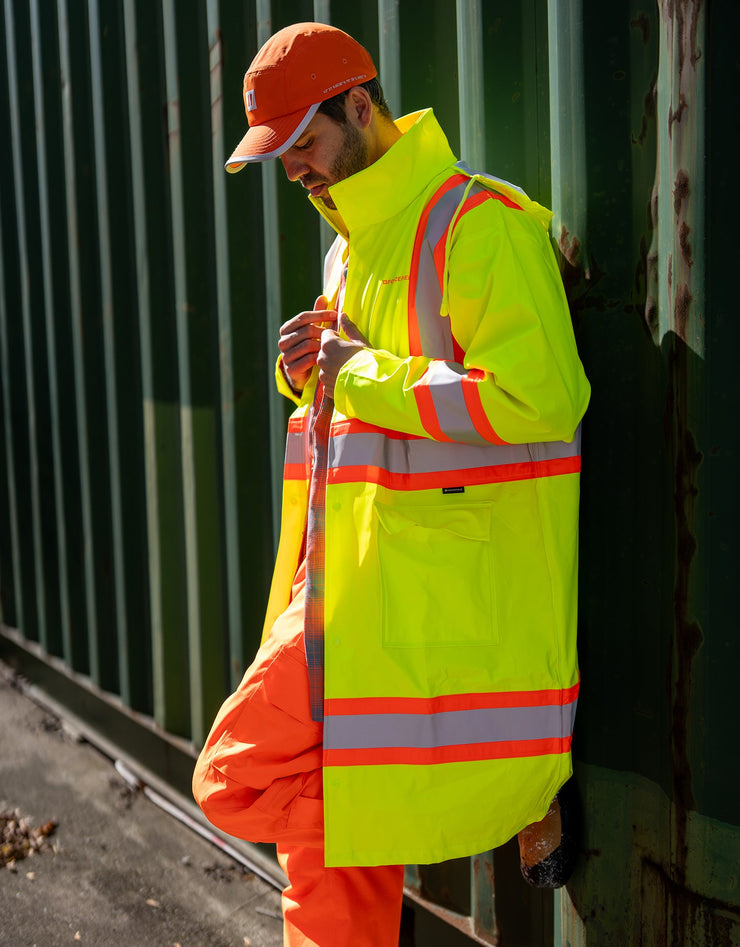 Manteau de pluie long résistant au feu haute visibilité