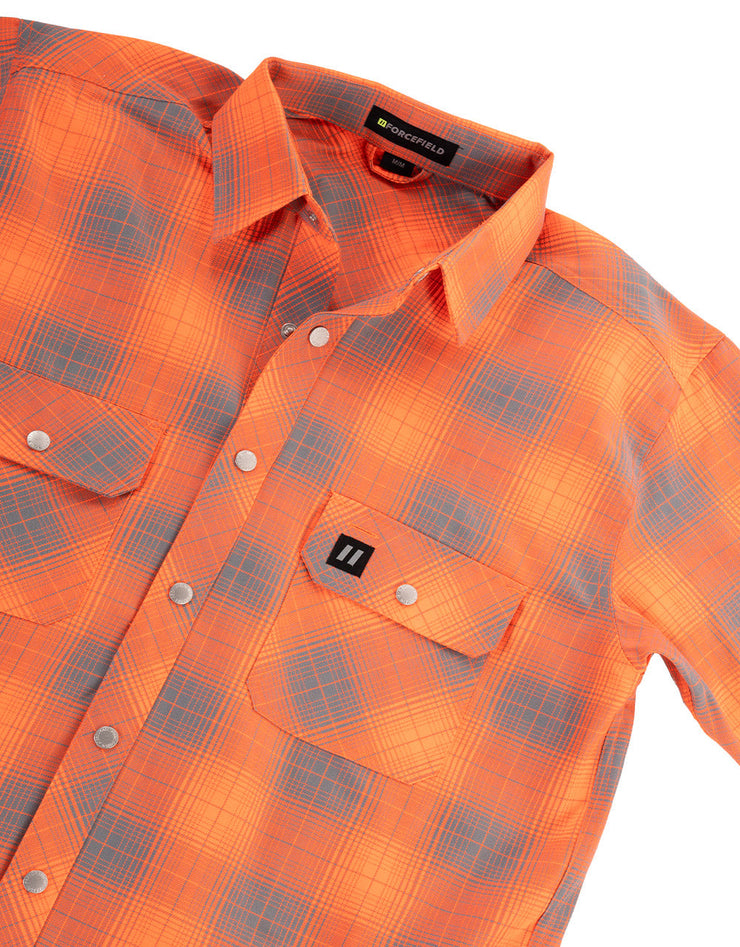 Forcefield Hi Vis Orange Shadow Plaid Unlined Flannel Shirt