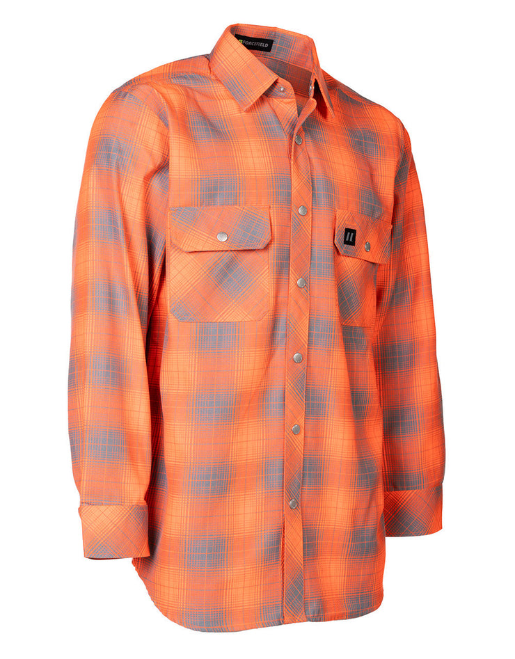 Forcefield Hi Vis Orange Shadow Plaid Unlined Flannel Shirt