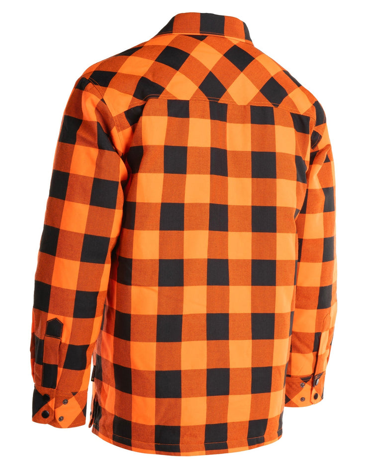 Forcefield Hi Vis Orange/Black Buffalo Plaid Quilted Flannel Shirt Jacket