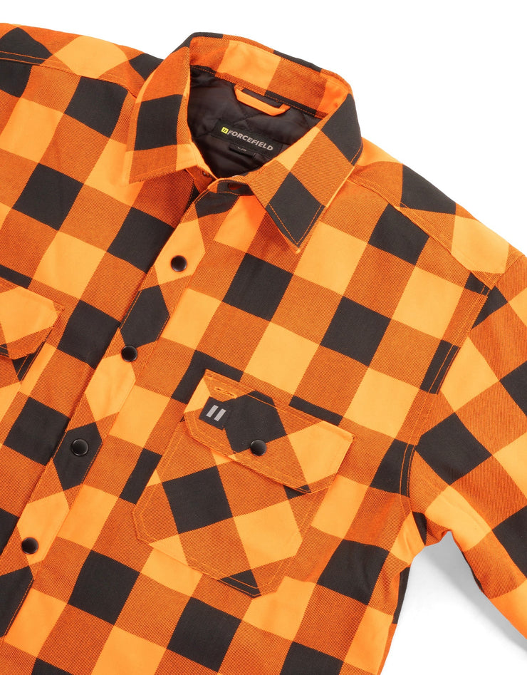 Forcefield Hi Vis Orange/Black Buffalo Plaid Quilted Flannel Shirt Jacket
