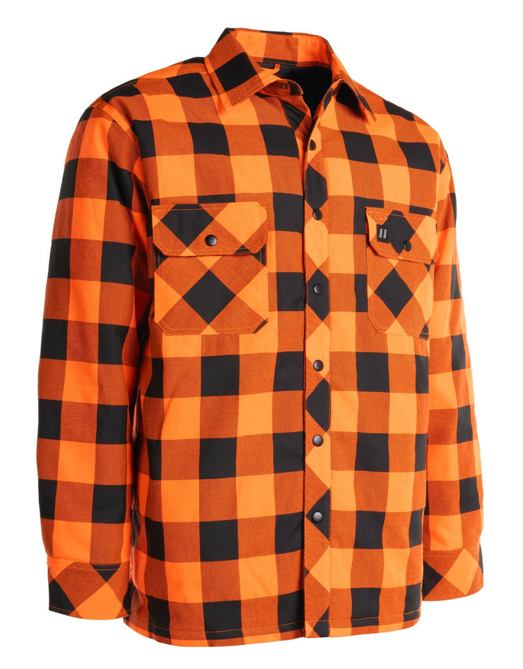 Forcefield Hi Vis Orange/Black Buffalo Plaid Quilted Flannel Shirt Jacket