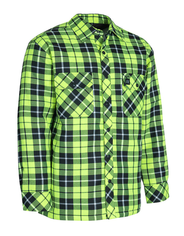 Veste chemise en flanelle matelassée à carreaux tartan haute visibilité