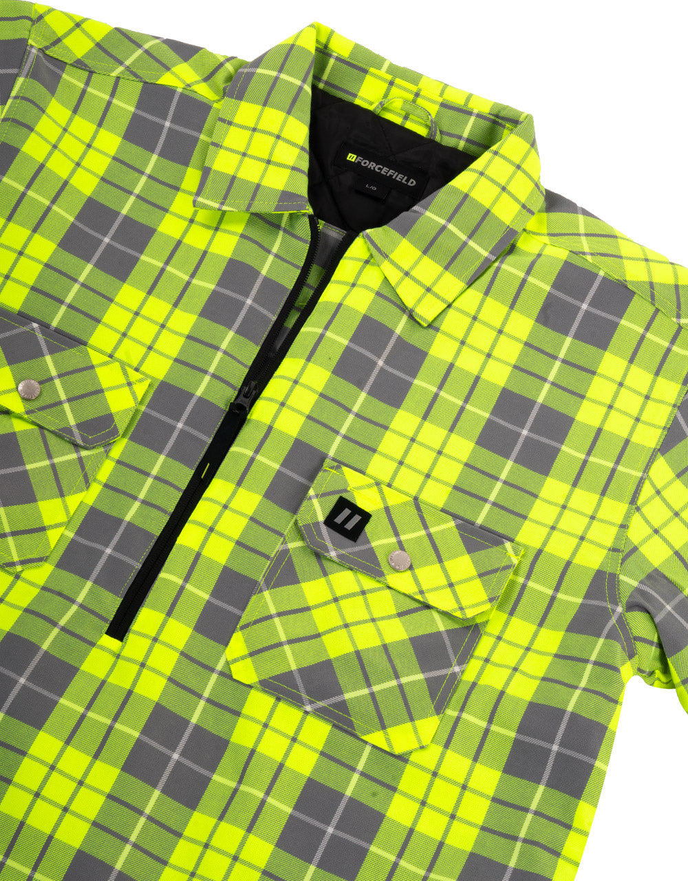 Forcefield Hi Vis Plaid Quilted Flannel Shirt Jacket with 1/2 Zip