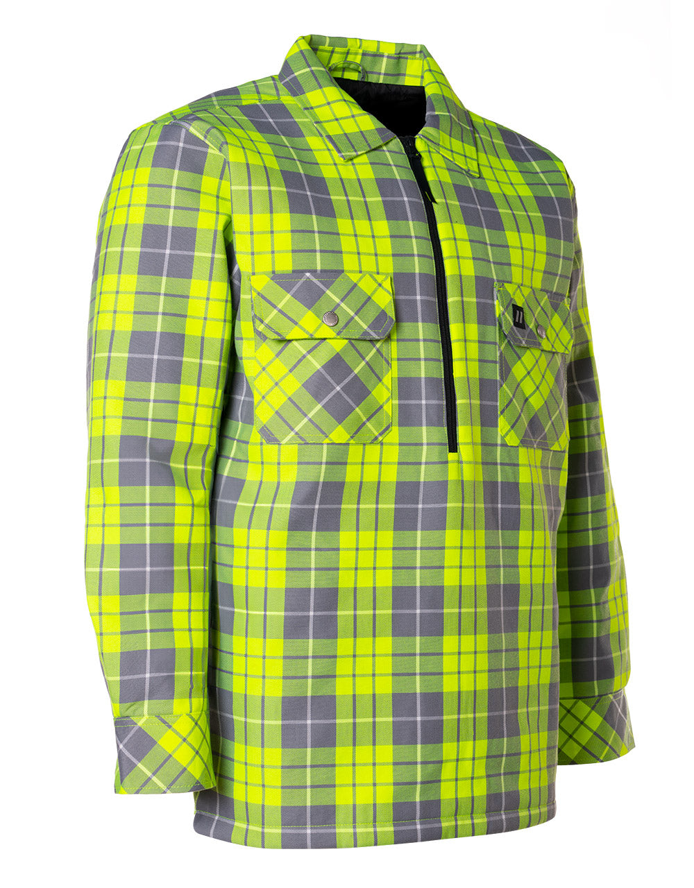 Forcefield Hi Vis Plaid Quilted Flannel Shirt Jacket with 1/2 Zip