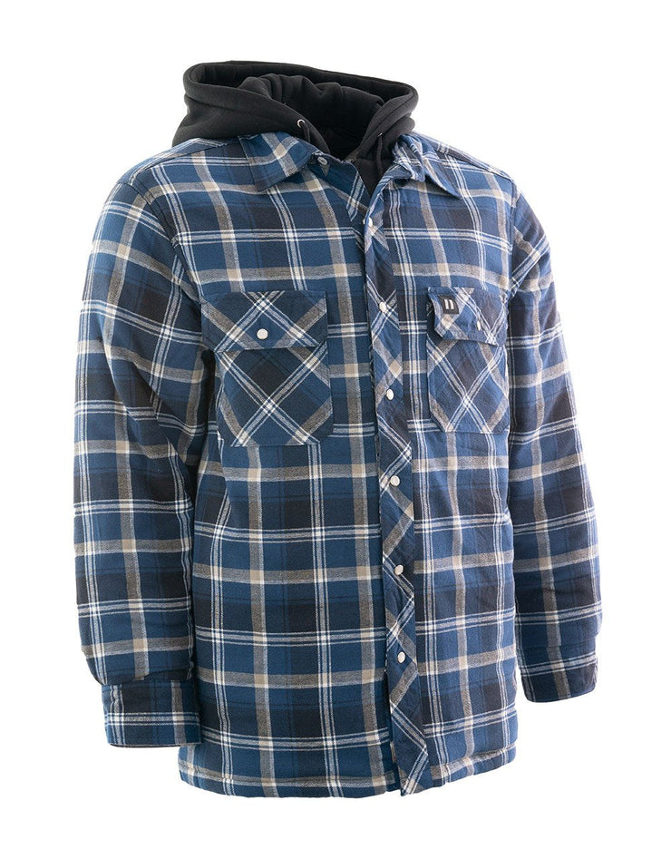 Forcefield Blue Hooded Sherpa-Lined Flannel Shirt Jacket