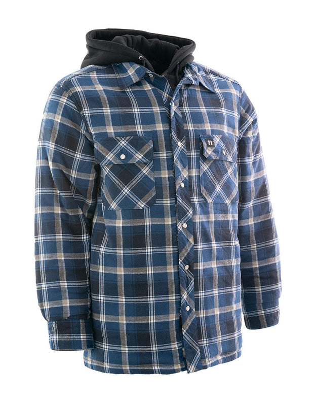 Forcefield Blue Hooded Plaid Quilt-Lined Flannel Shirt Jacket
