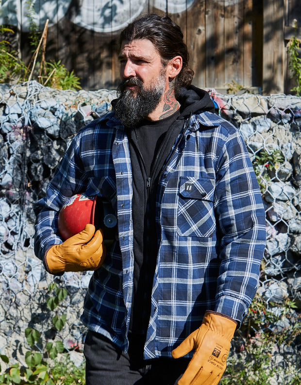 Forcefield Blue Hooded Plaid Quilt-Lined Flannel Shirt Jacket