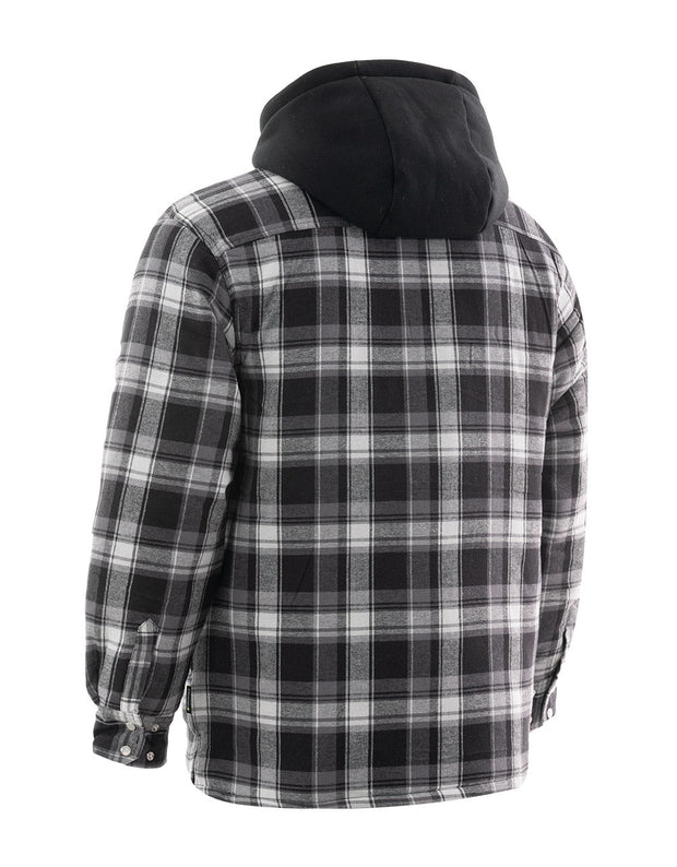 Forcefield Grey Hooded Plaid Quilt-Lined Flannel Shirt Jacket