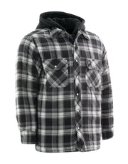 Forcefield Grey Hooded Plaid Quilt-Lined Flannel Shirt Jacket