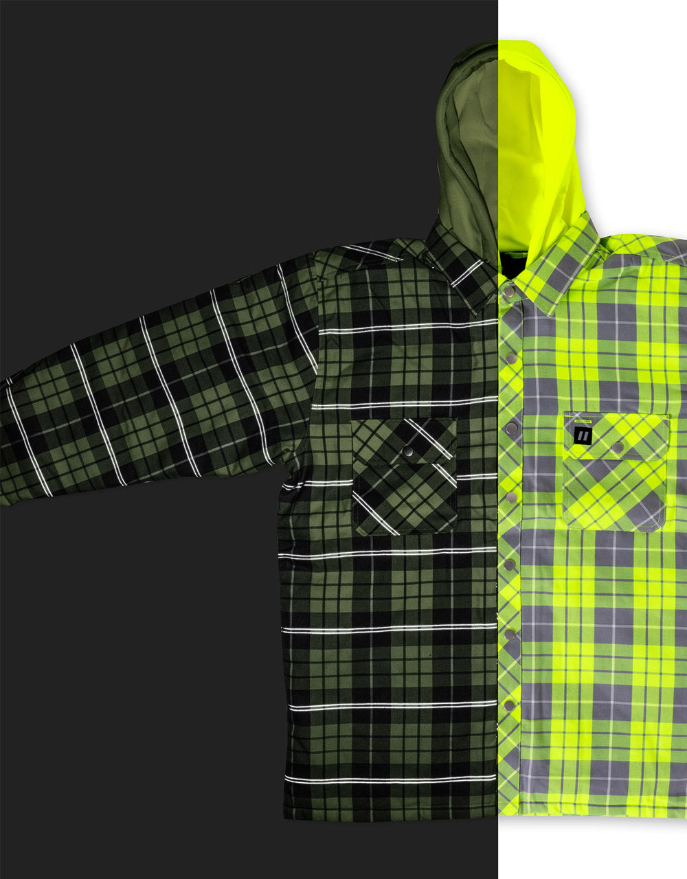 Forcefield Hi Vis Plaid Hooded Quilted Flannel Shirt Jacket with