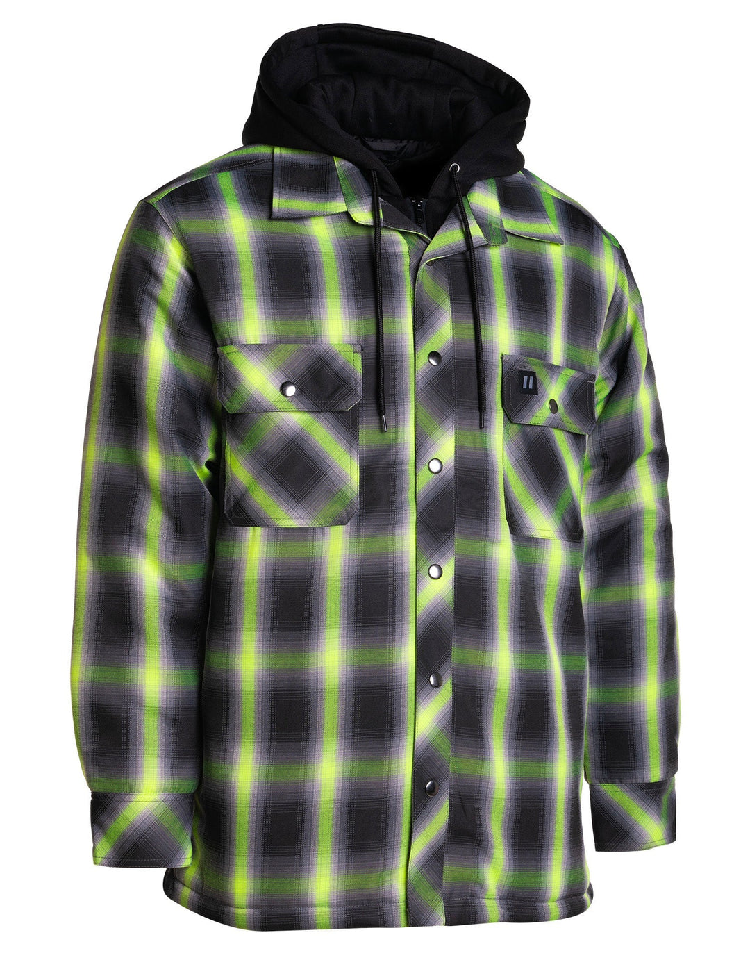 Forcefield Lime Ombre Plaid Hooded Quilt-lined Shirt Jacket