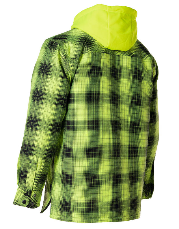 Forcefield Hi Vis Black Shadow Plaid Hooded Quilt-Lined Flannel Shirt Jacket