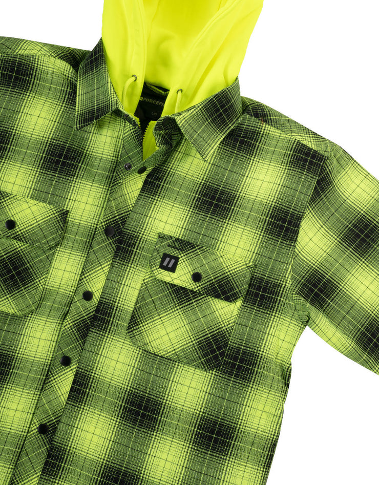 Forcefield Hi Vis Black Shadow Plaid Hooded Quilt-Lined Flannel Shirt Jacket