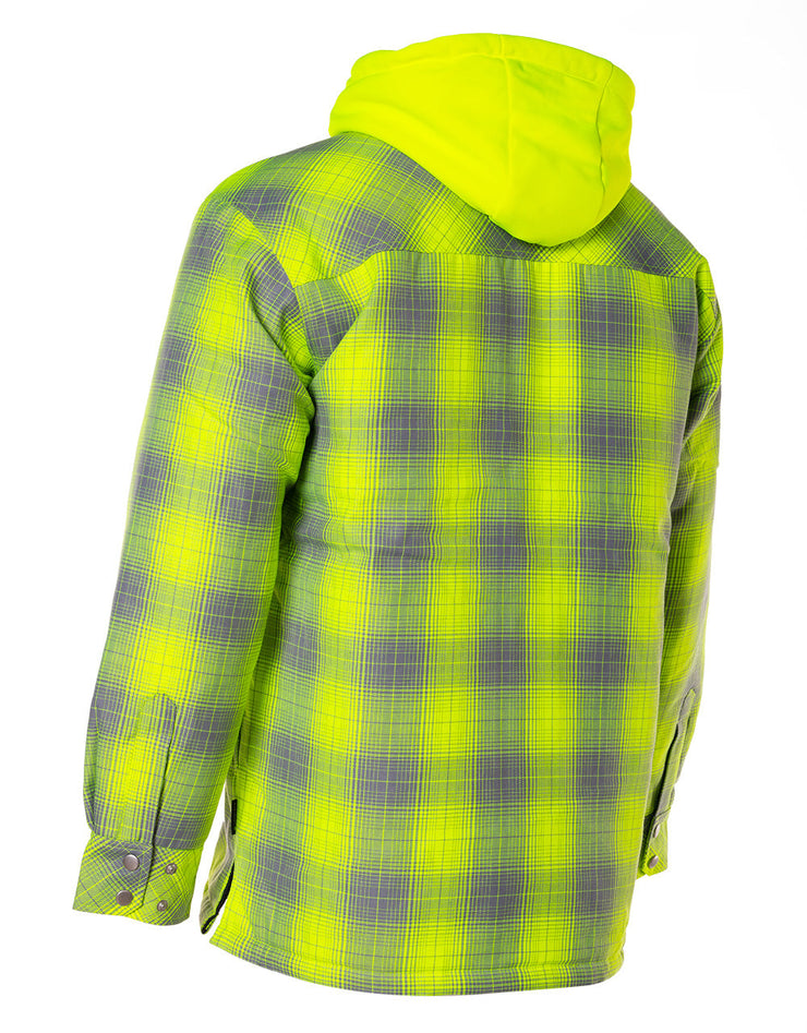 Forcefield Hi Vis Grey Shadow Plaid Hooded Quilt-Lined Flannel Shirt Jacket