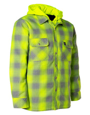 Forcefield Hi Vis Grey Shadow Plaid Hooded Quilt-Lined Flannel Shirt Jacket