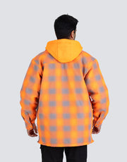 Forcefield Hi Vis Orange Shadow Plaid Hooded Quilt-Lined Flannel Shirt Jacket