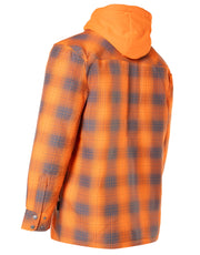 Forcefield Hi Vis Orange Shadow Plaid Hooded Quilt-Lined Flannel Shirt Jacket
