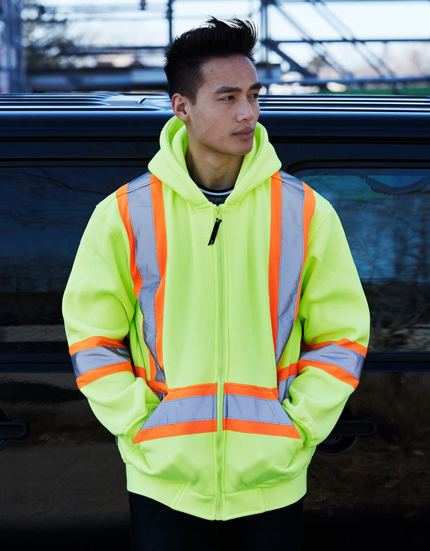Forcefield Deluxe Hi Vis Safety Hoodie, Attached Hood