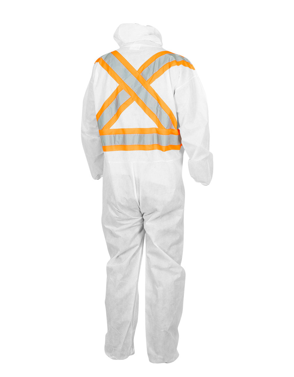 Forcefield White Disposable SMS Coverall with Hood and Reflective