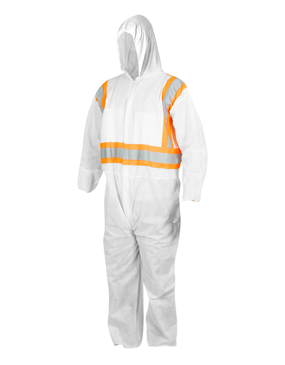 30〜40s Print Stripe White COVERALL Forcefield White Disposable SMS Coverall with Hood and Reflective
