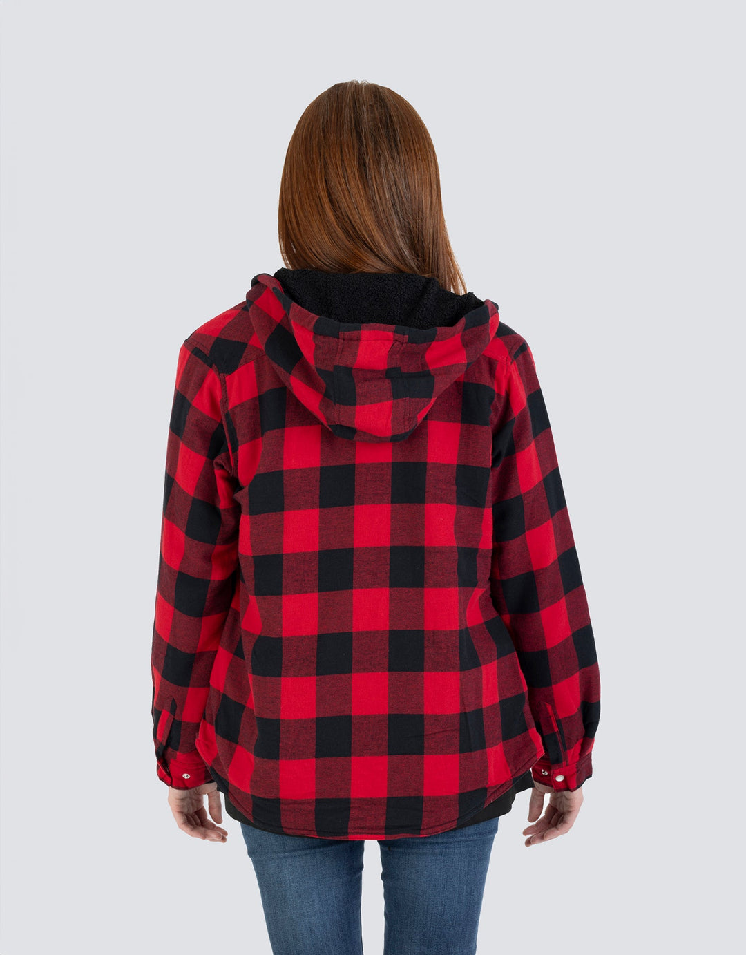 Forcefield Women's Hooded Sherpa-Lined Buffalo Plaid Flannel Shirt