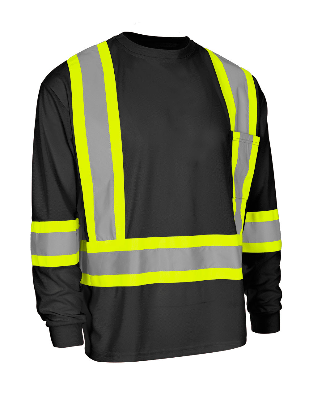 Forcefield Hi Vis Crew Neck Long Sleeve Safety Tee with Chest