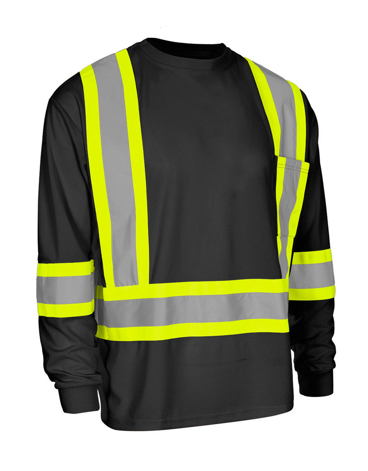 Forcefield Hi Vis Crew Neck Long Sleeve Safety Tee with Chest