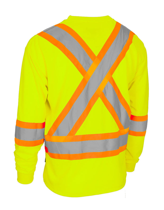 Forcefield Hi Vis Crew Neck Long Sleeve Safety Tee with Chest Pocket