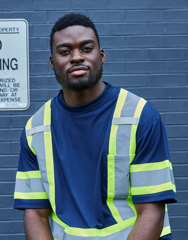 Forcefield Hi Vis Crew Neck Short Sleeve Safety Tee Shirt with Chest Pocket