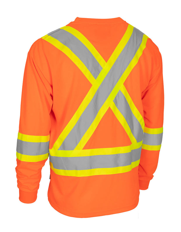 Forcefield Hi Vis Crew Neck Long Sleeve Safety Tee with Chest Pocket