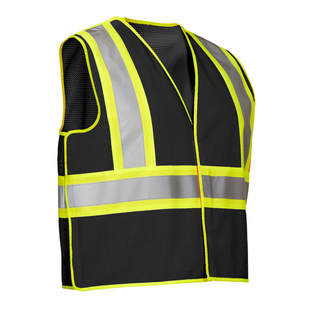 Forcefield Black Polyester Mesh Safety Vest, 5-Point Tear-Away