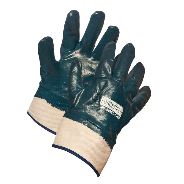 Blue Nitrile Fully Coated Work Gloves, Cotton Supported, Safety Cuff
