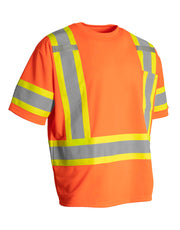 Hi Vis Crew Neck Short Sleeve Safety Tee Shirt with Chest Pocket and Arm Bands